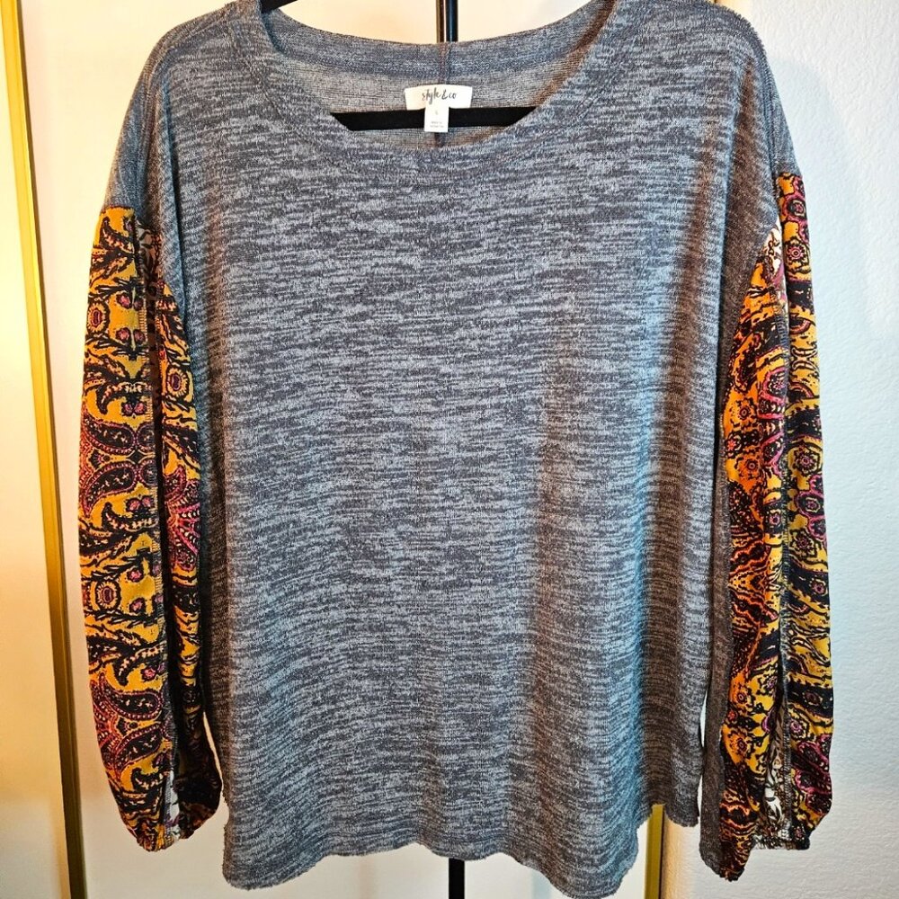Style & Co. Women's Grey Long Ballon Sleeve Size L Lightweight Sweater